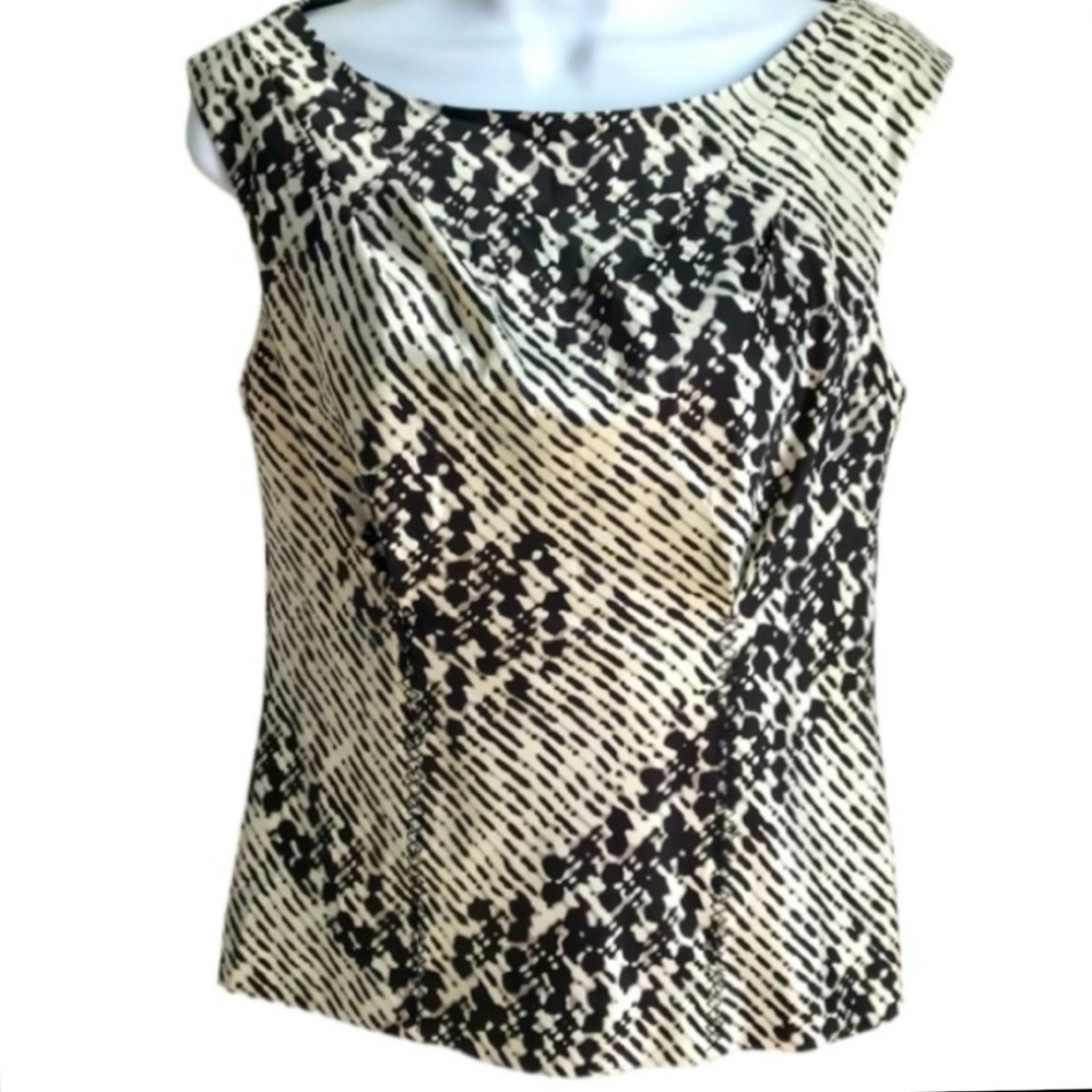 🔴 4/$15 The LIMITED Women’s S B&W gray abstract sleeveless satiny tank top EUC